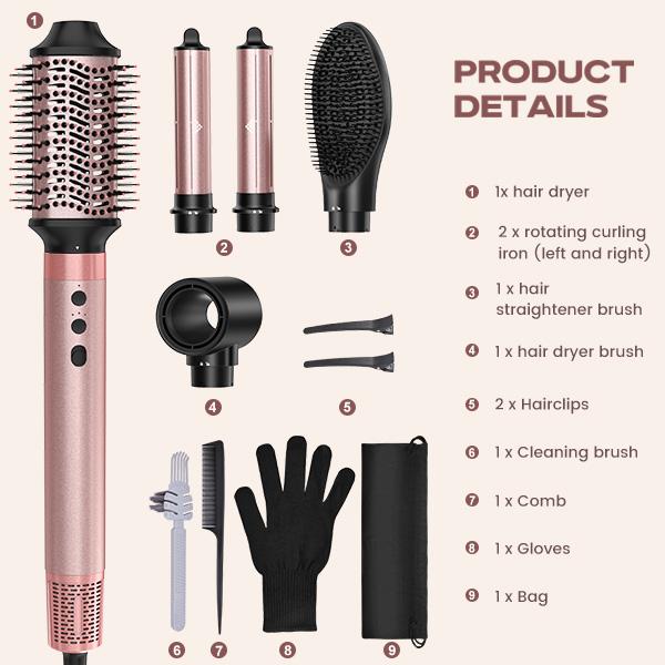Brightup 5 in 1 Air Styler Automatic Hair Curling Iron with Detachable Brush Head, Blow-Dry,Straightening Wrap dealsforyoudays