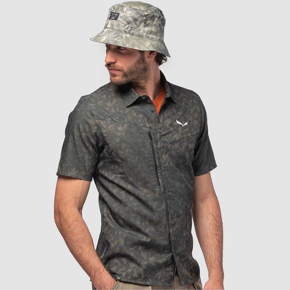 Salewa Puez Hemp Printed Short Sleeve Brown Men Shirts