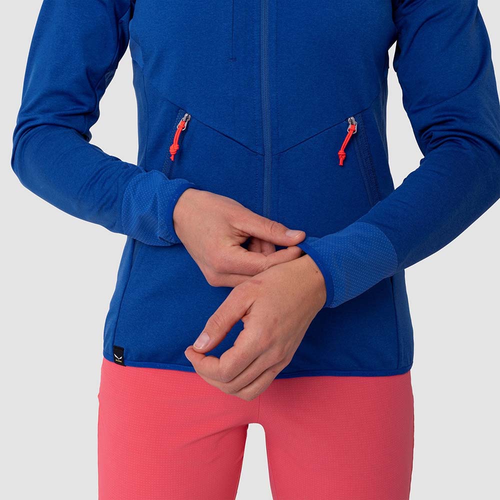 Salewa Agner Hybrid Polarlite Durastretch Blue Women Hooded Jacket