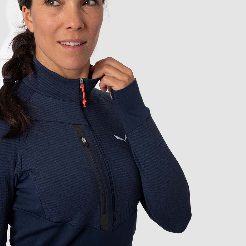 Salewa Vajolet Polarlite Responsive Half Zip Fleece Navy Blue/Black Women Tops