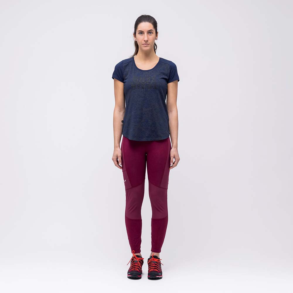 Salewa Alpine Hemp Print Navy Blue Women T-Shirts