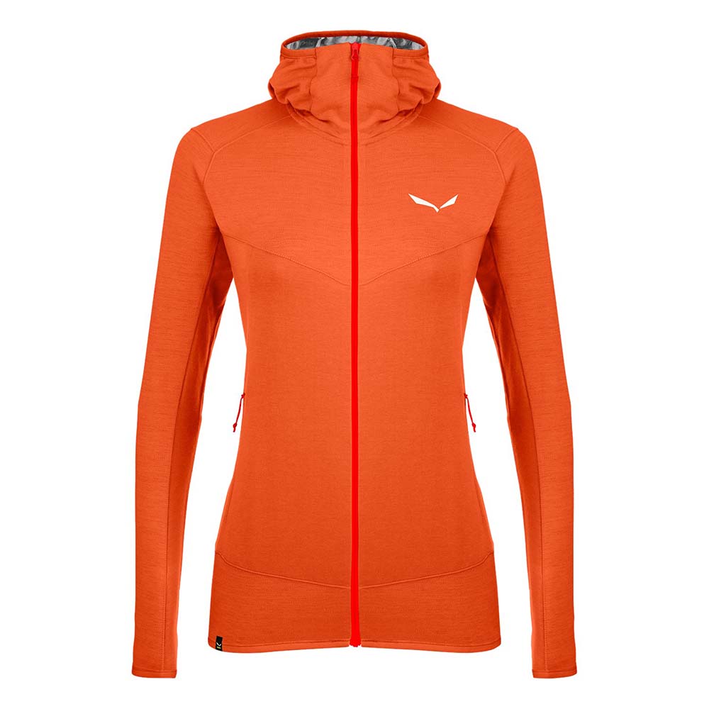 Salewa Light Micro Polarlite Full Zip Red Orange Women Hooded Jacket