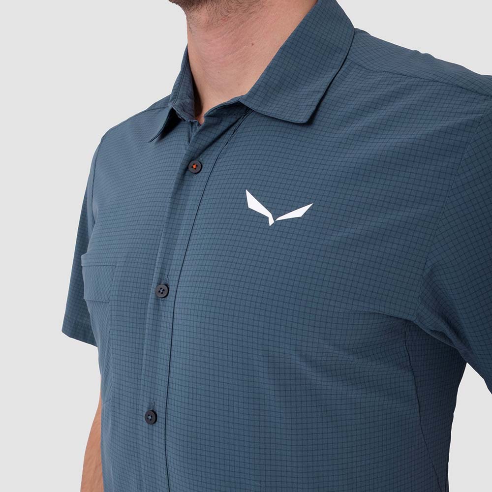 Salewa Puez Minicheck 2 Dry Short Sleeve Dark Blue Men Shirts
