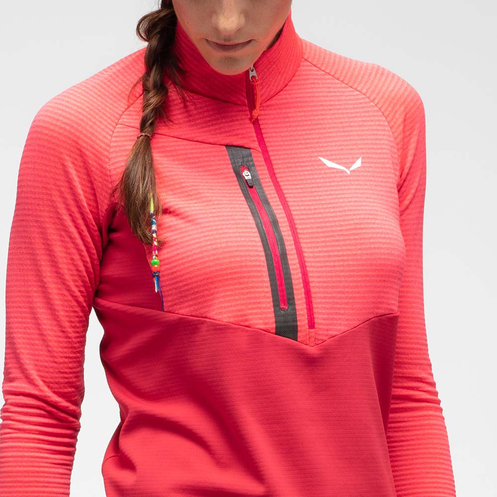 Salewa Vajolet Polarlite Responsive Half Zip Fleece Pink Women Tops