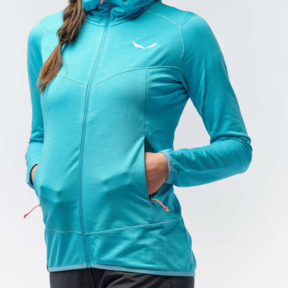 Salewa Light Micro Polarlite Full Zip Blue Women Hooded Jacket