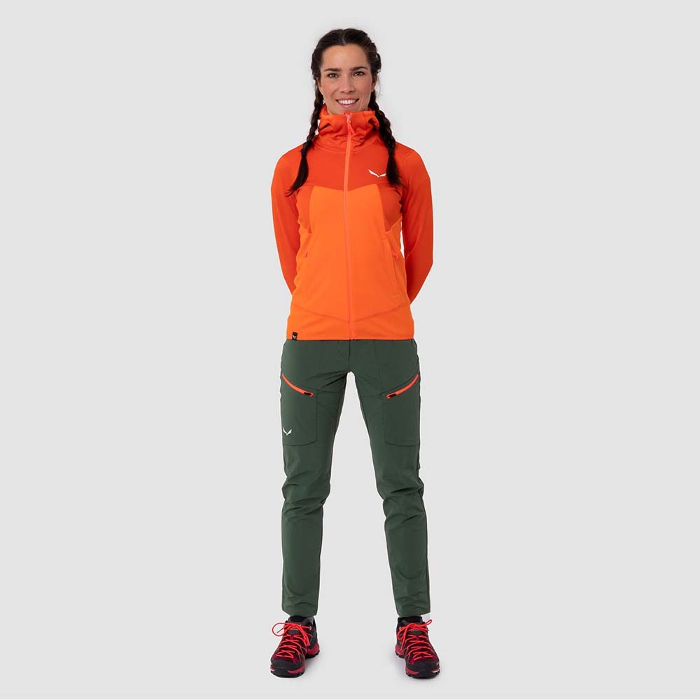 Salewa Puez Hybrid Polarlite Hooded Fleece Red Orange Women Tops
