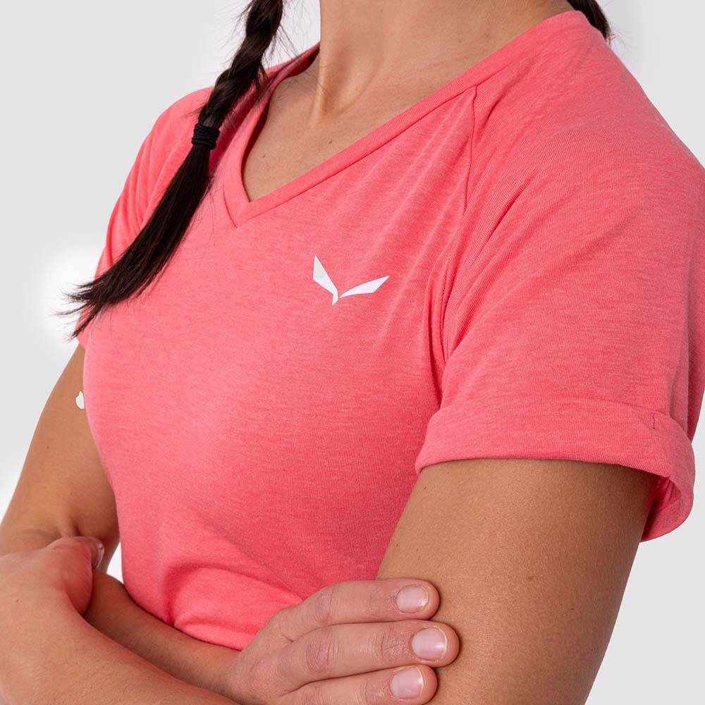 Salewa Puez Melange Dry V-Neck Pink Women T-Shirts