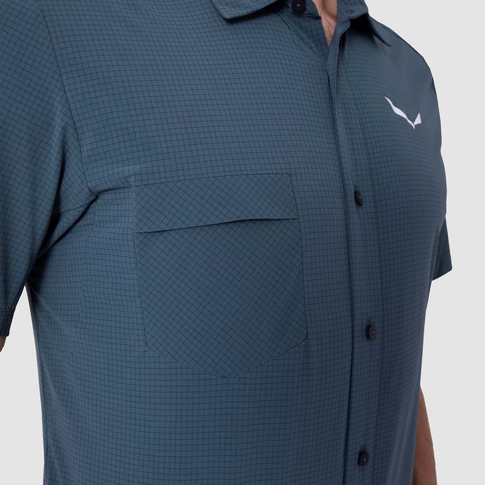 Salewa Puez Minicheck 2 Dry Short Sleeve Dark Blue Men Shirts