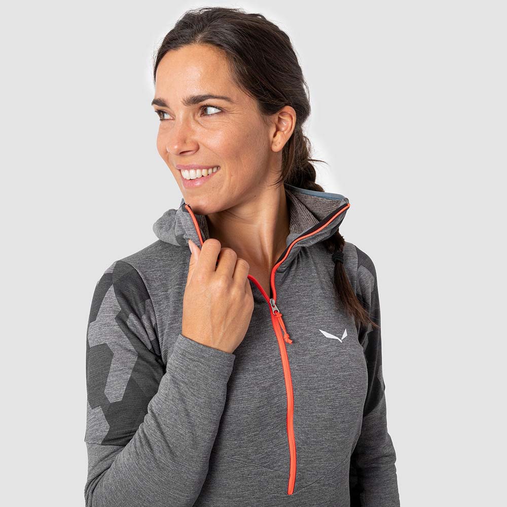 Salewa Boe Merino Hooded Half Zip Grey Women T-Shirts