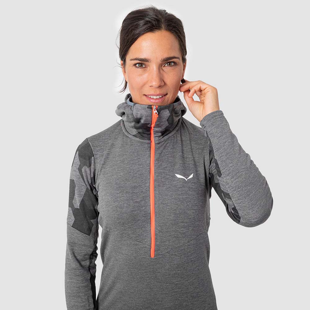 Salewa Boe Merino Hooded Half Zip Grey Women T-Shirts