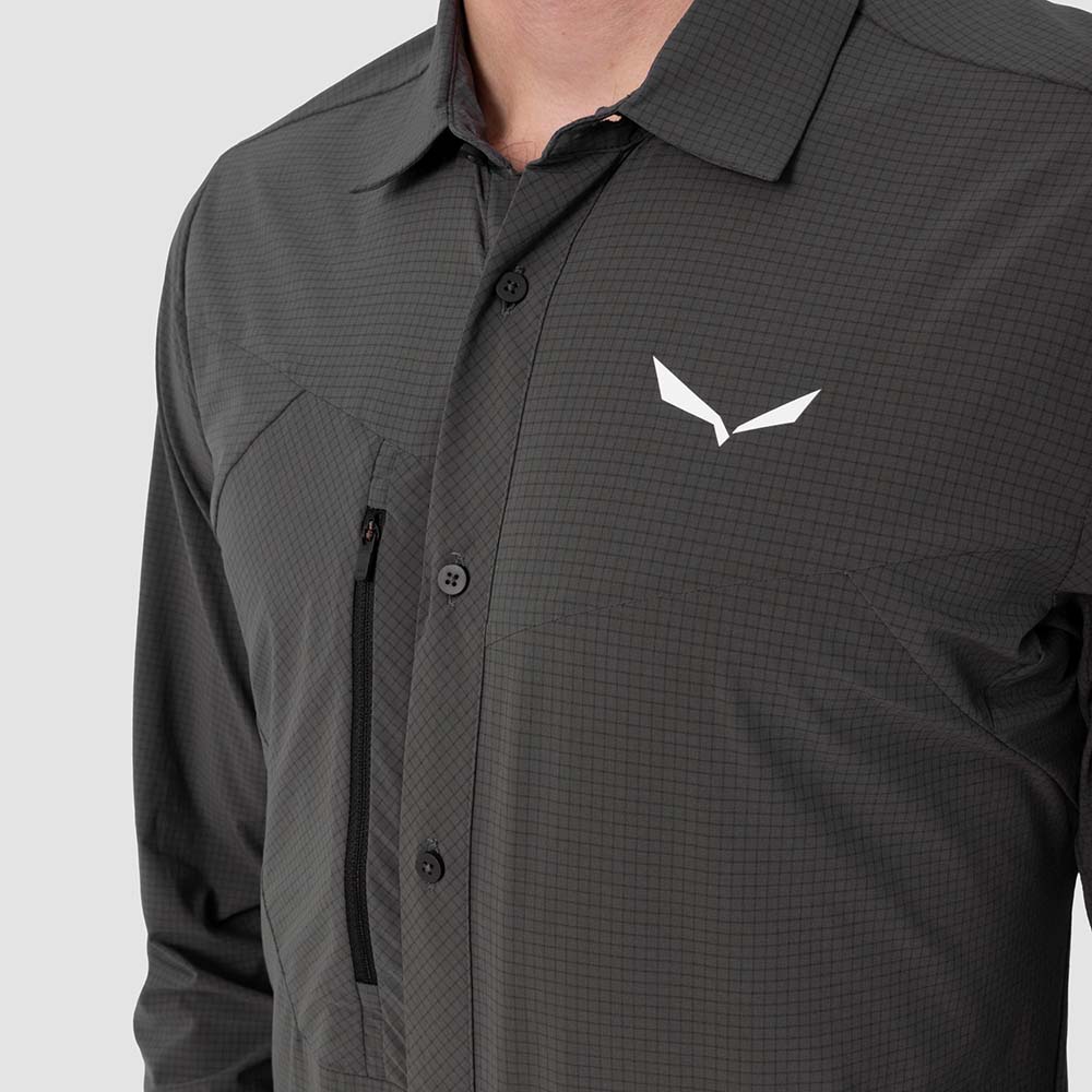Salewa Puez Minicheck 2 Dry Long Sleeve Grey Men Shirts