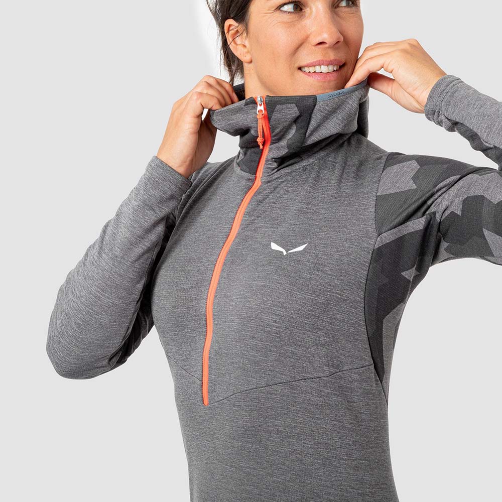 Salewa Boe Merino Hooded Half Zip Grey Women T-Shirts