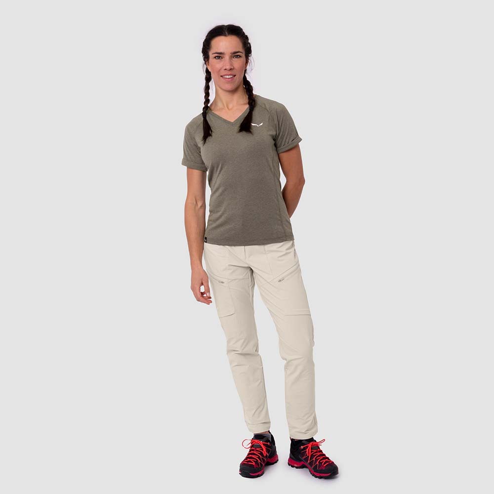 Salewa Puez Melange Dry V-Neck Brown Women T-Shirts