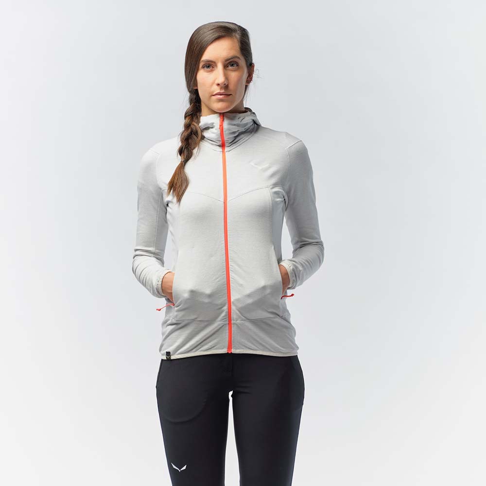 Salewa Light Micro Polarlite Full Zip White Women Hooded Jacket