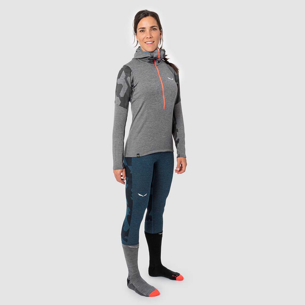 Salewa Boe Merino Hooded Half Zip Grey Women T-Shirts