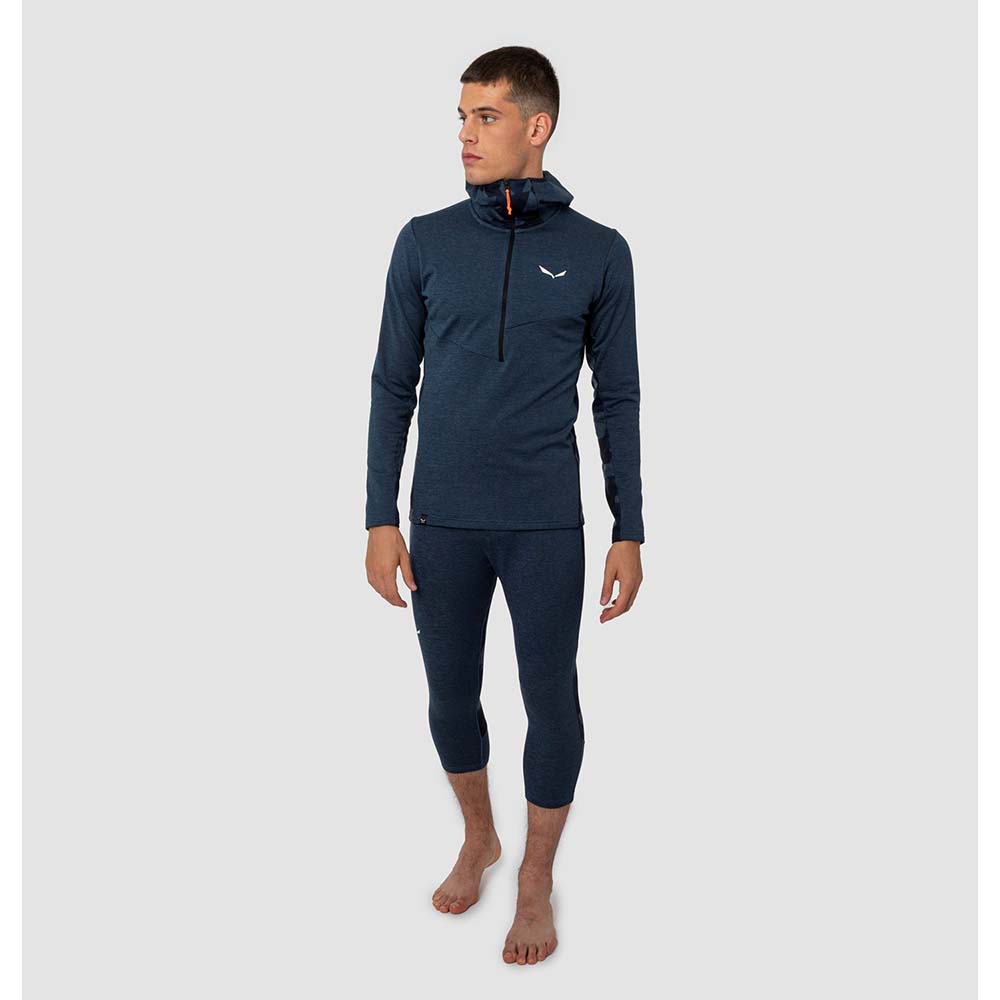 Salewa Boe Merino Hooded Half Zip Navy Blue Men T-Shirts