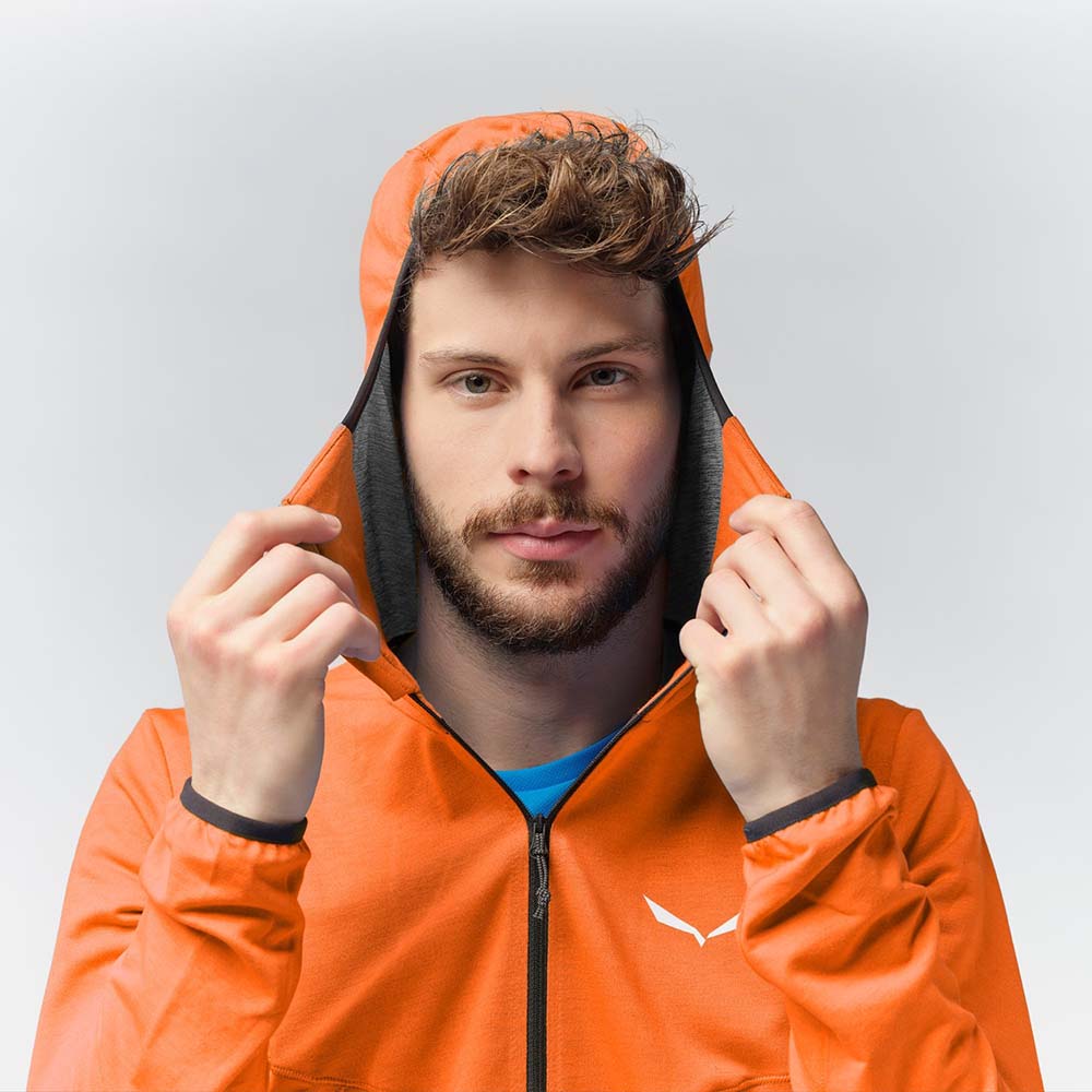 Salewa Light Micro Polarlite Full Zip Red Orange Men Hooded Jacket