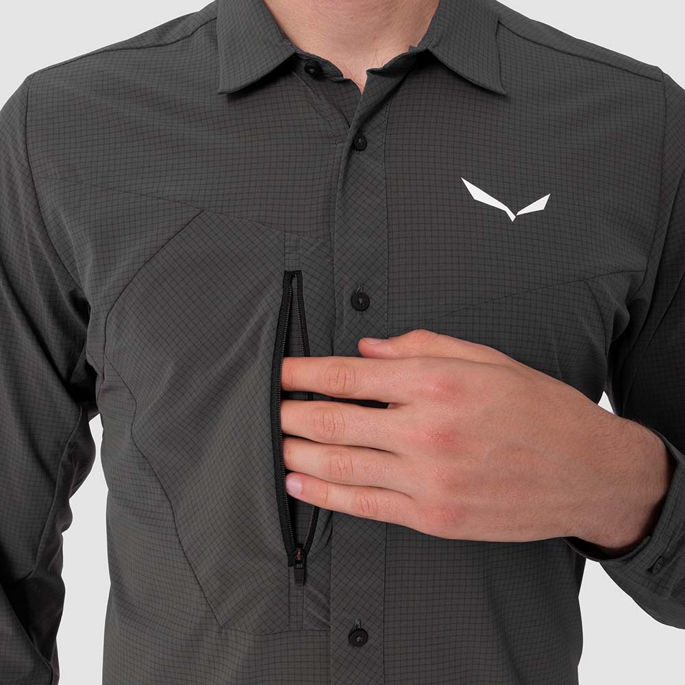 Salewa Puez Minicheck 2 Dry Long Sleeve Grey Men Shirts