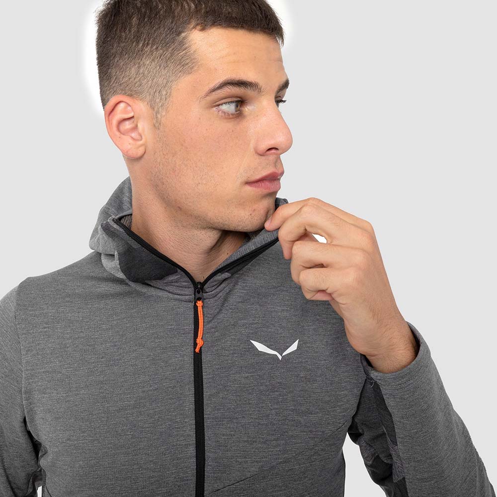 Salewa Boe Merino Hooded Half Zip Grey Men T-Shirts