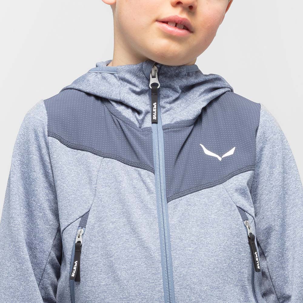 Salewa Agner Melange Polarlite Full Zip Grey Kids Hooded Jacket