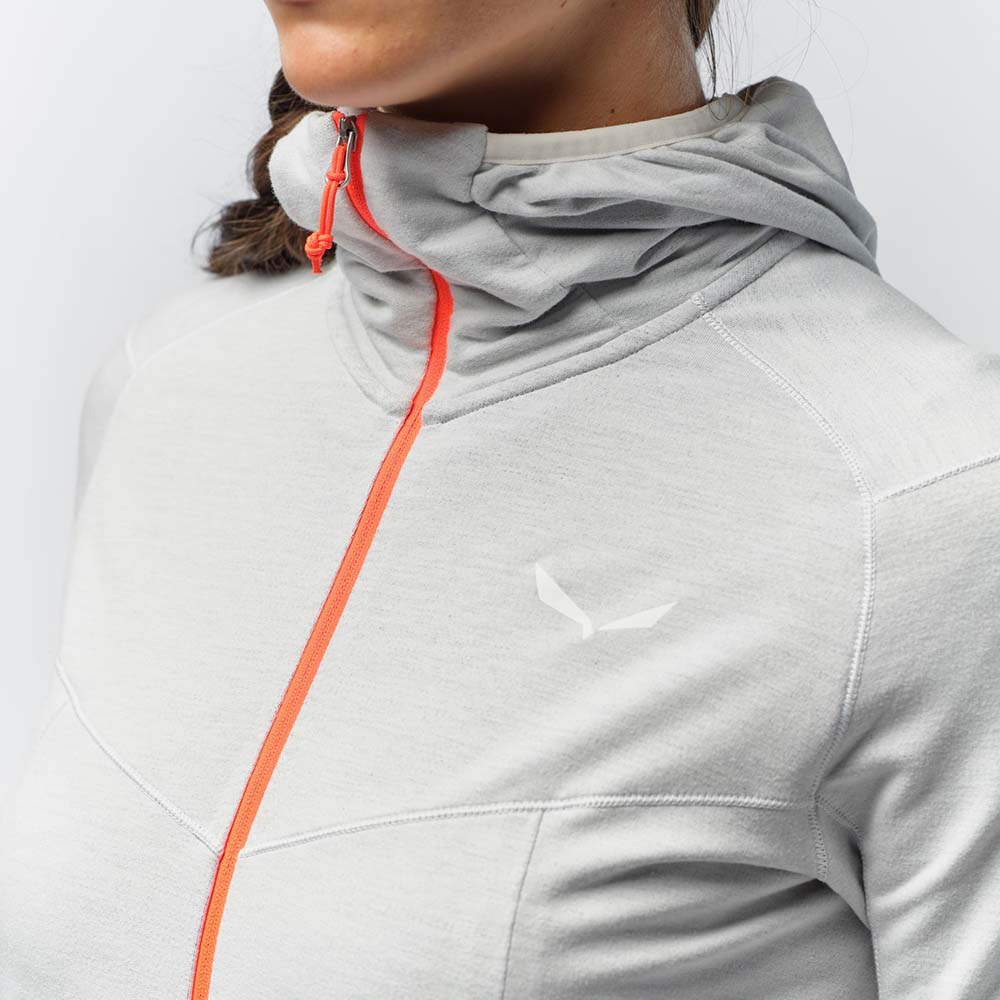 Salewa Light Micro Polarlite Full Zip White Women Hooded Jacket