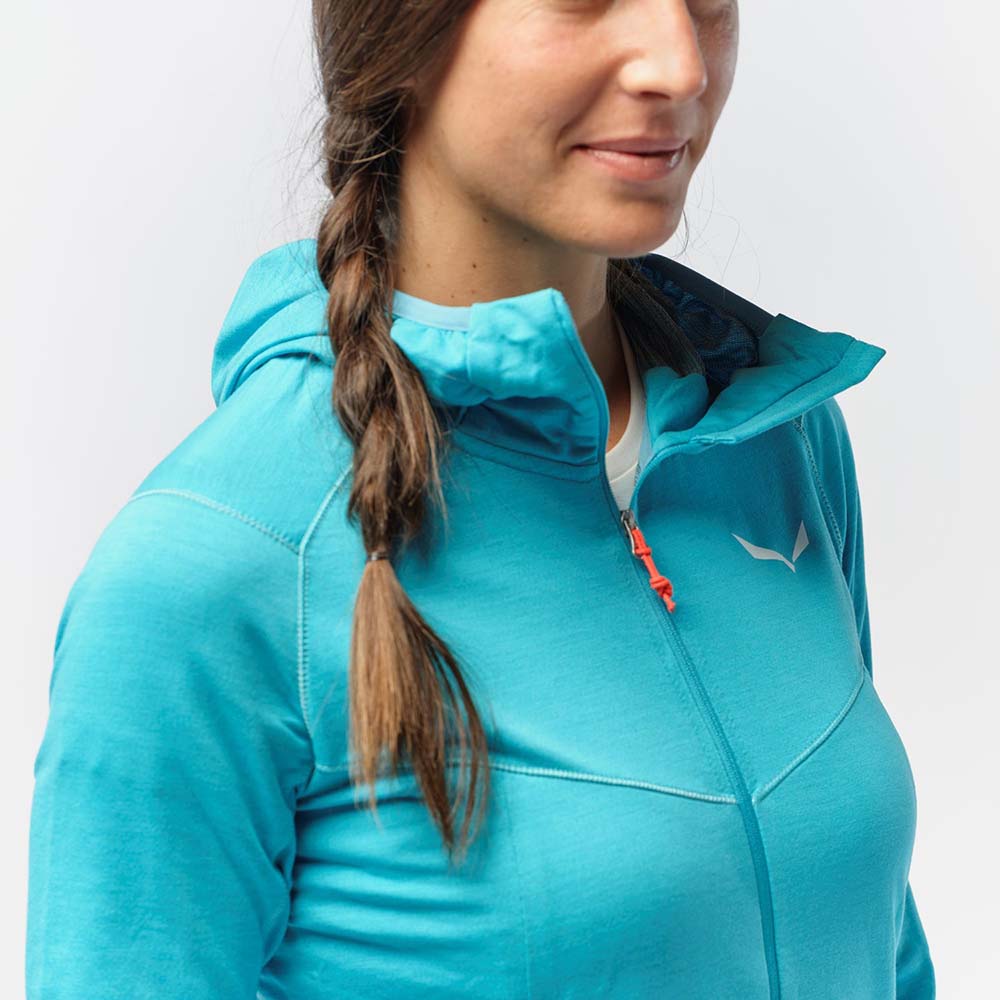 Salewa Light Micro Polarlite Full Zip Blue Women Hooded Jacket
