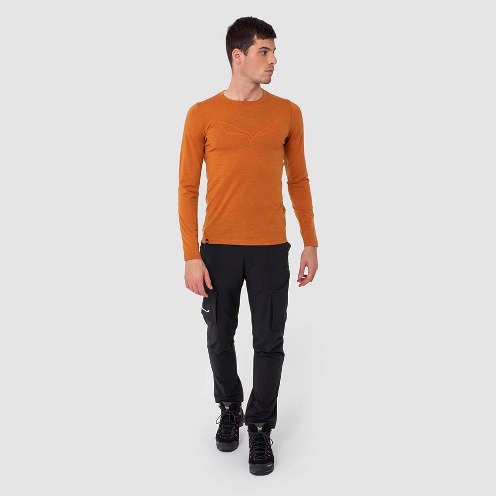 Salewa Pure Logo Alpine Merino Responsive Long Sleeve Orange Men T-Shirts