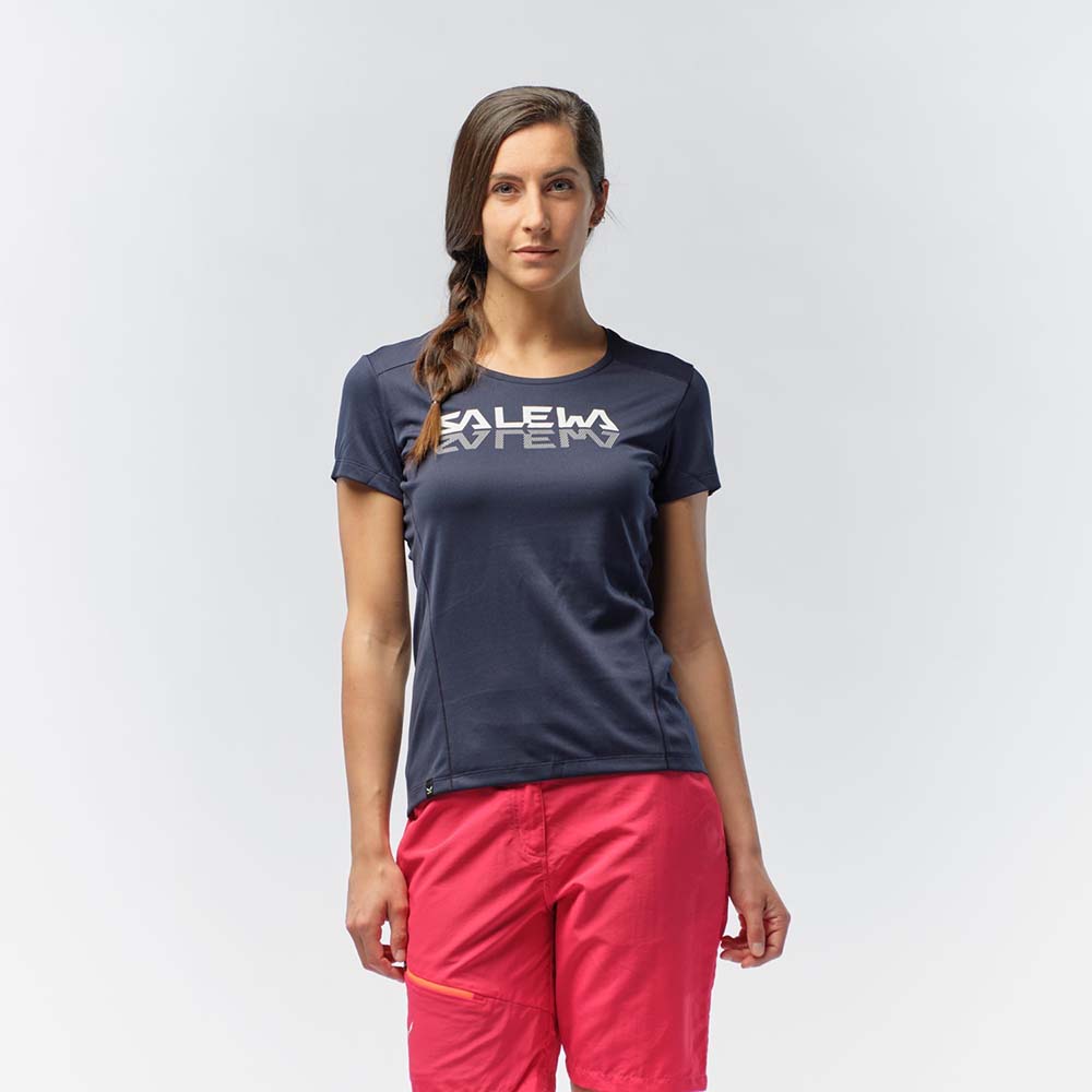Salewa Sporty Graphic Dry Navy Blue Women T-Shirts