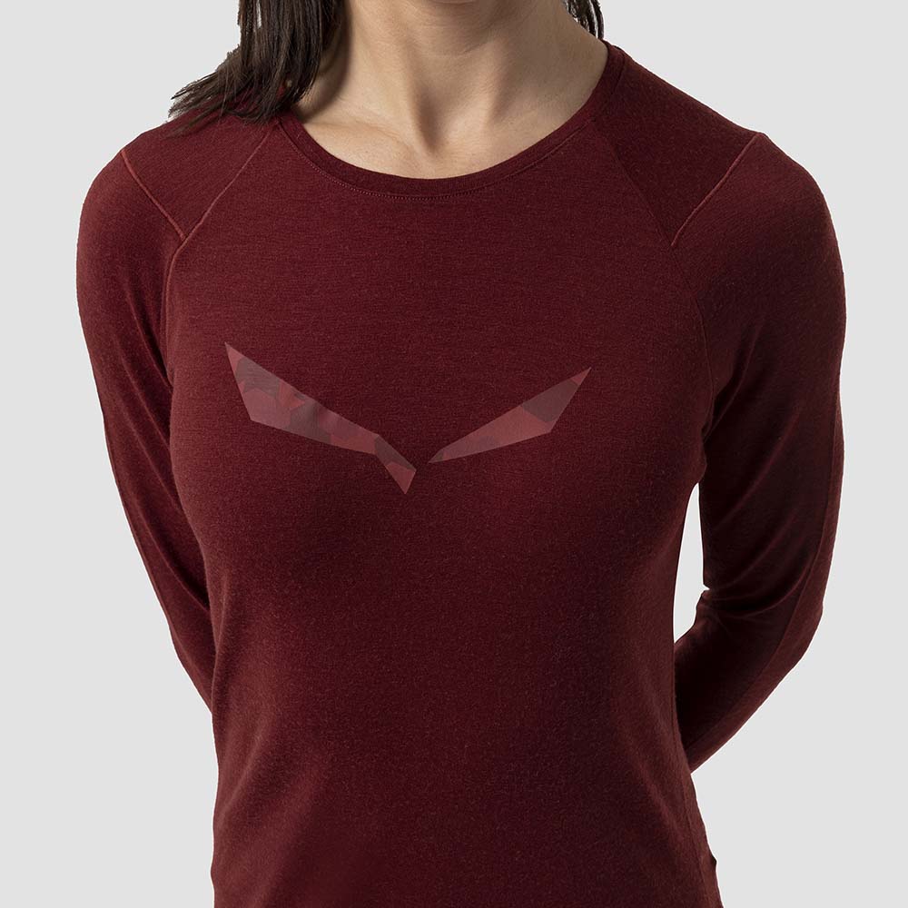 Salewa Pure Logo Alpine Merino Responsive Long Sleeve Red Women T-Shirts