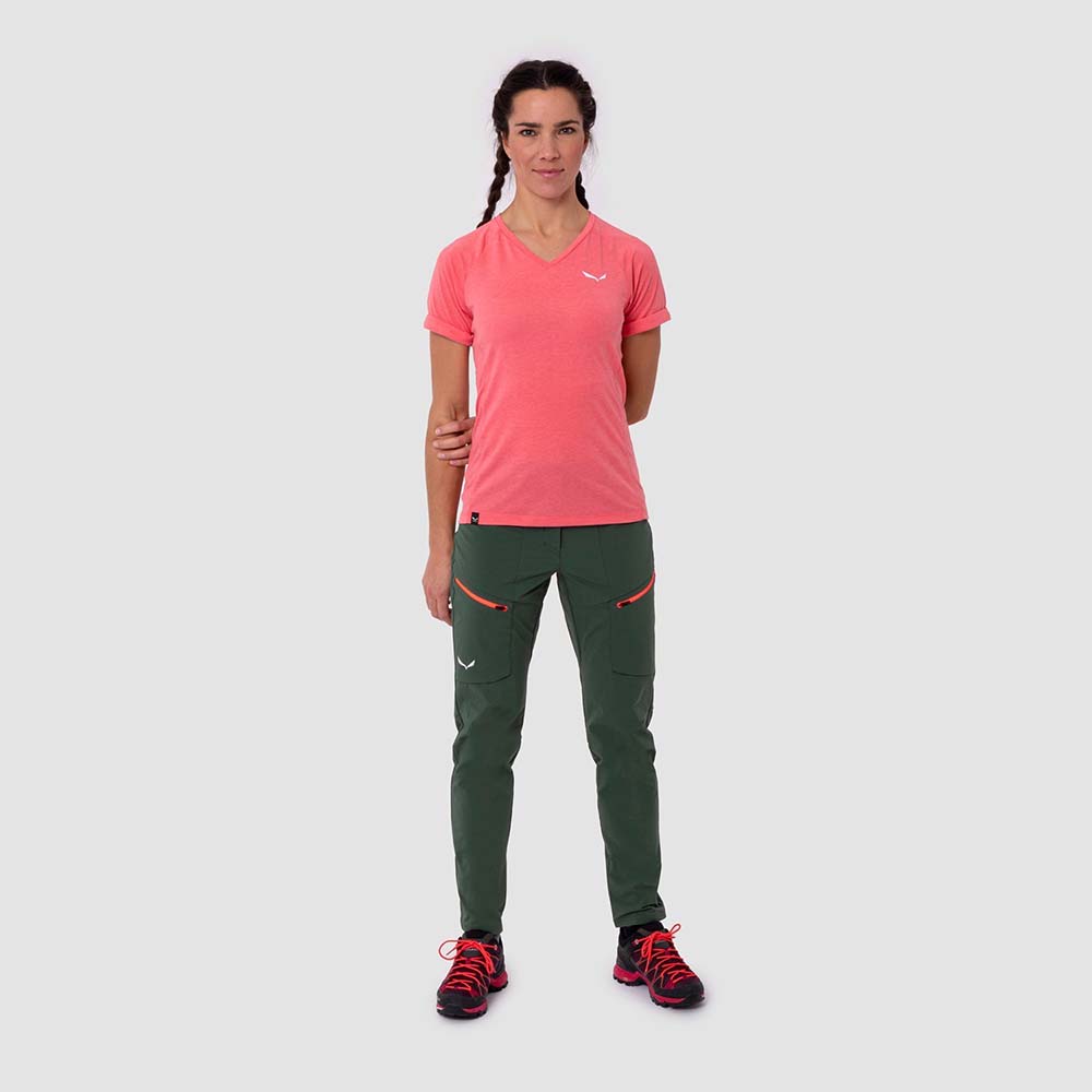 Salewa Puez Melange Dry V-Neck Pink Women T-Shirts