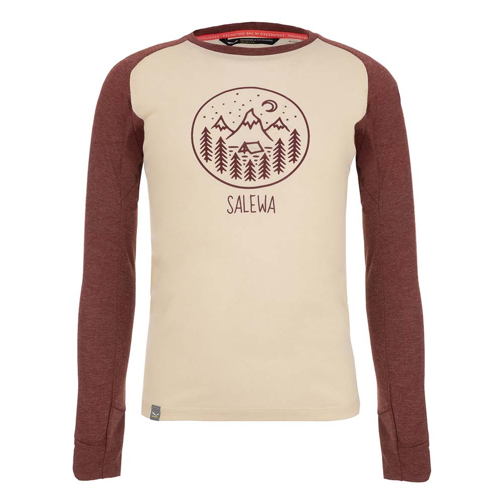 Salewa Pure Dry Graphic Long Sleeve Beige Kids T-Shirts