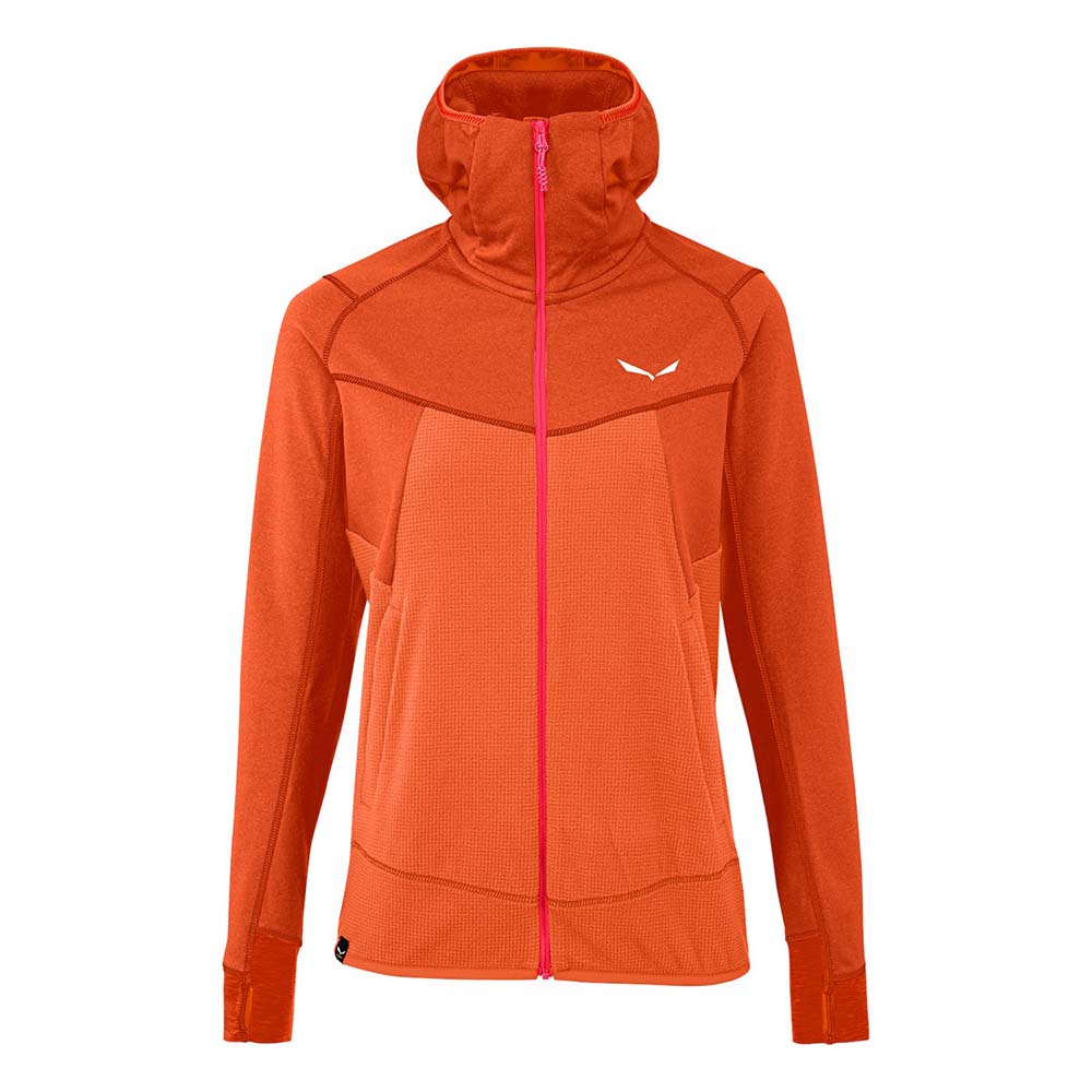 Salewa Puez Hybrid Polarlite Hooded Fleece Red Orange Women Tops