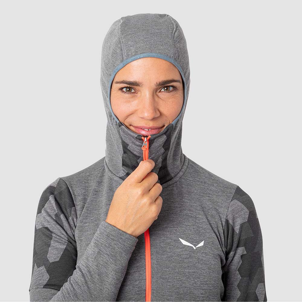 Salewa Boe Merino Hooded Half Zip Grey Women T-Shirts