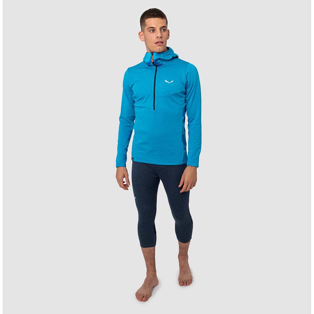 Salewa Boe Merino Hooded Half Zip Blue Men T-Shirts