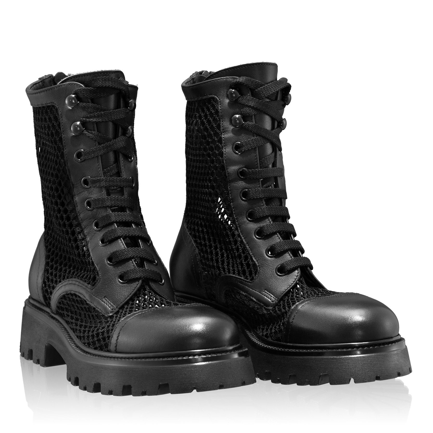 Women Leather Casual Boots 8118 Vitello+Mesh Black