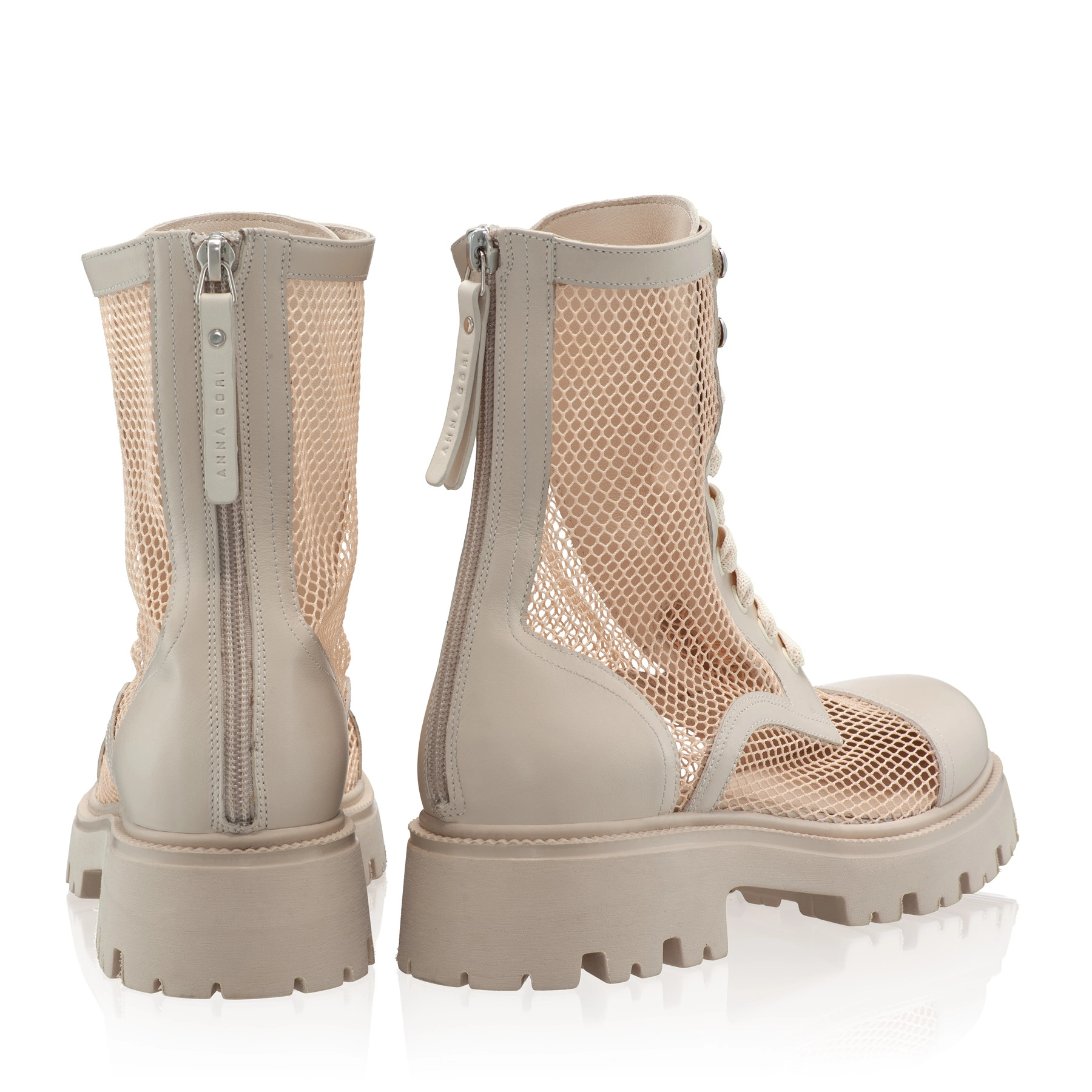 Women Leather Casual Boots 8118 Vitello+Mesh Panna