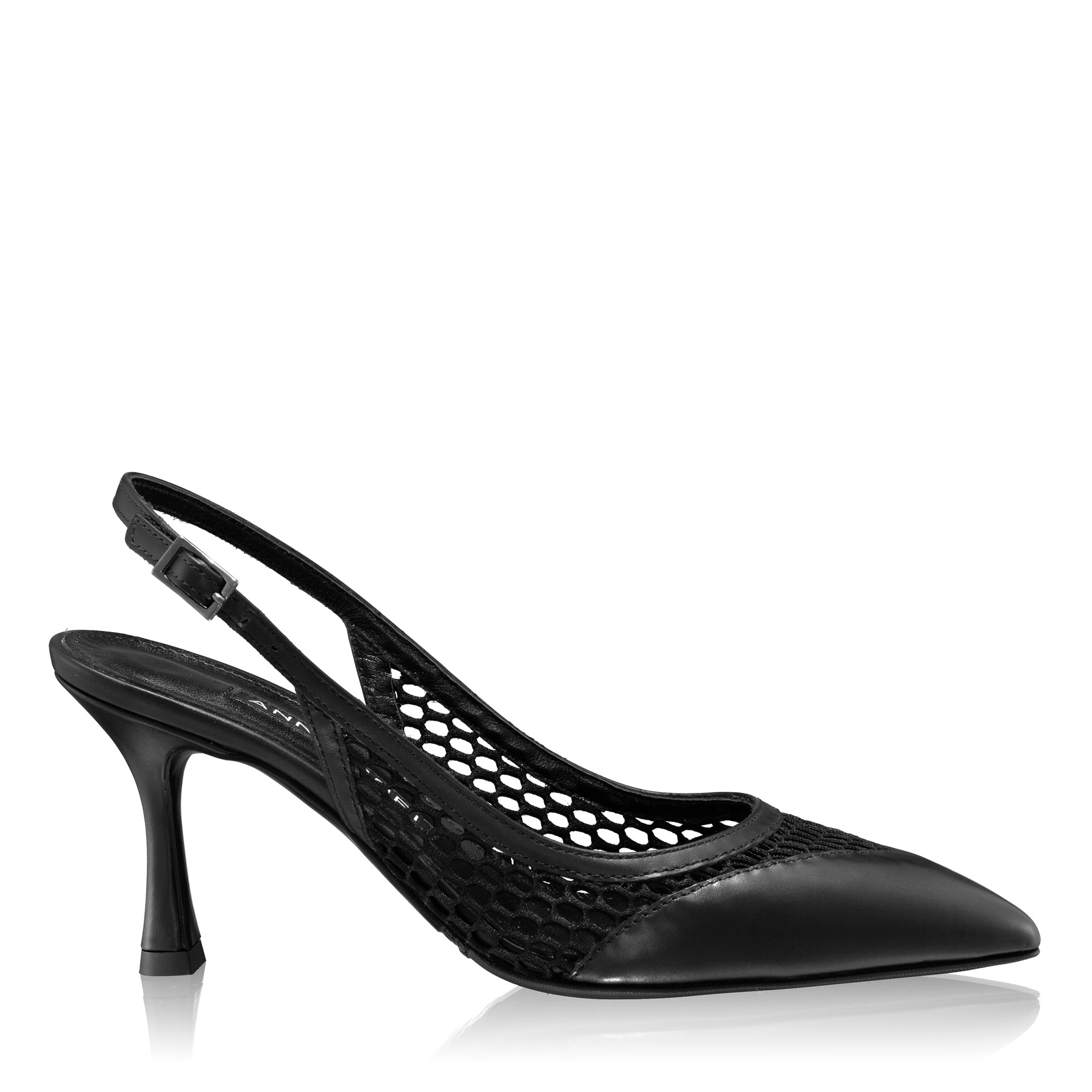 Women Leather slingback shoes 8095 Vitello+Black Mesh