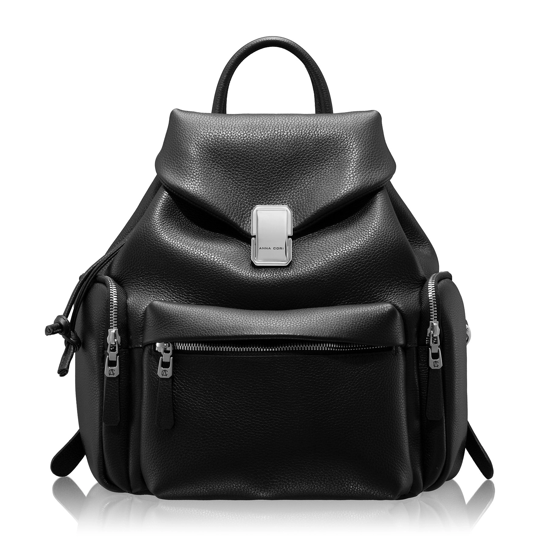 Women Leather Backpack JUDY 01 BOTTALATO NEGRU