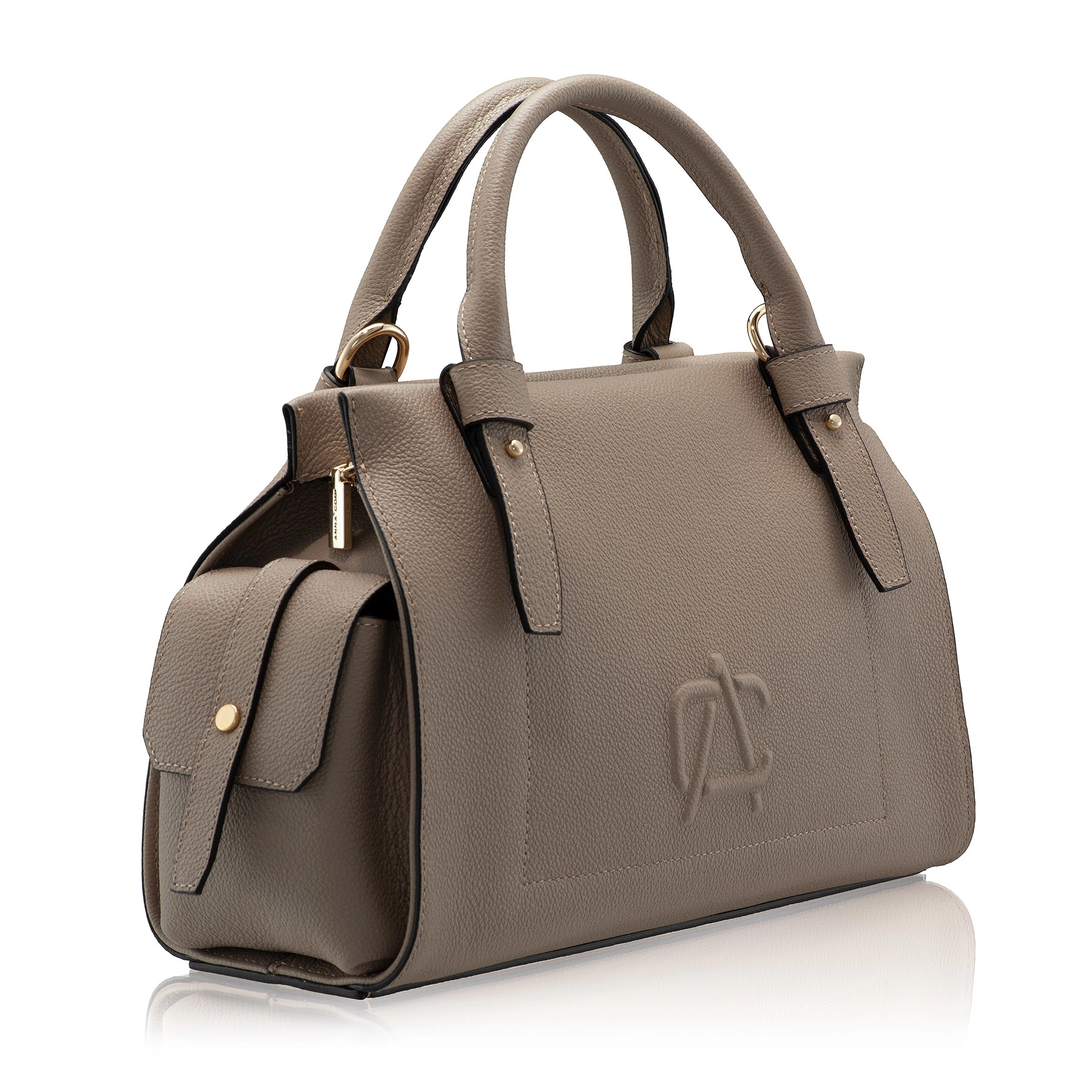 Women Leather Handbag BECA 02 BOTTALATO TAUPE