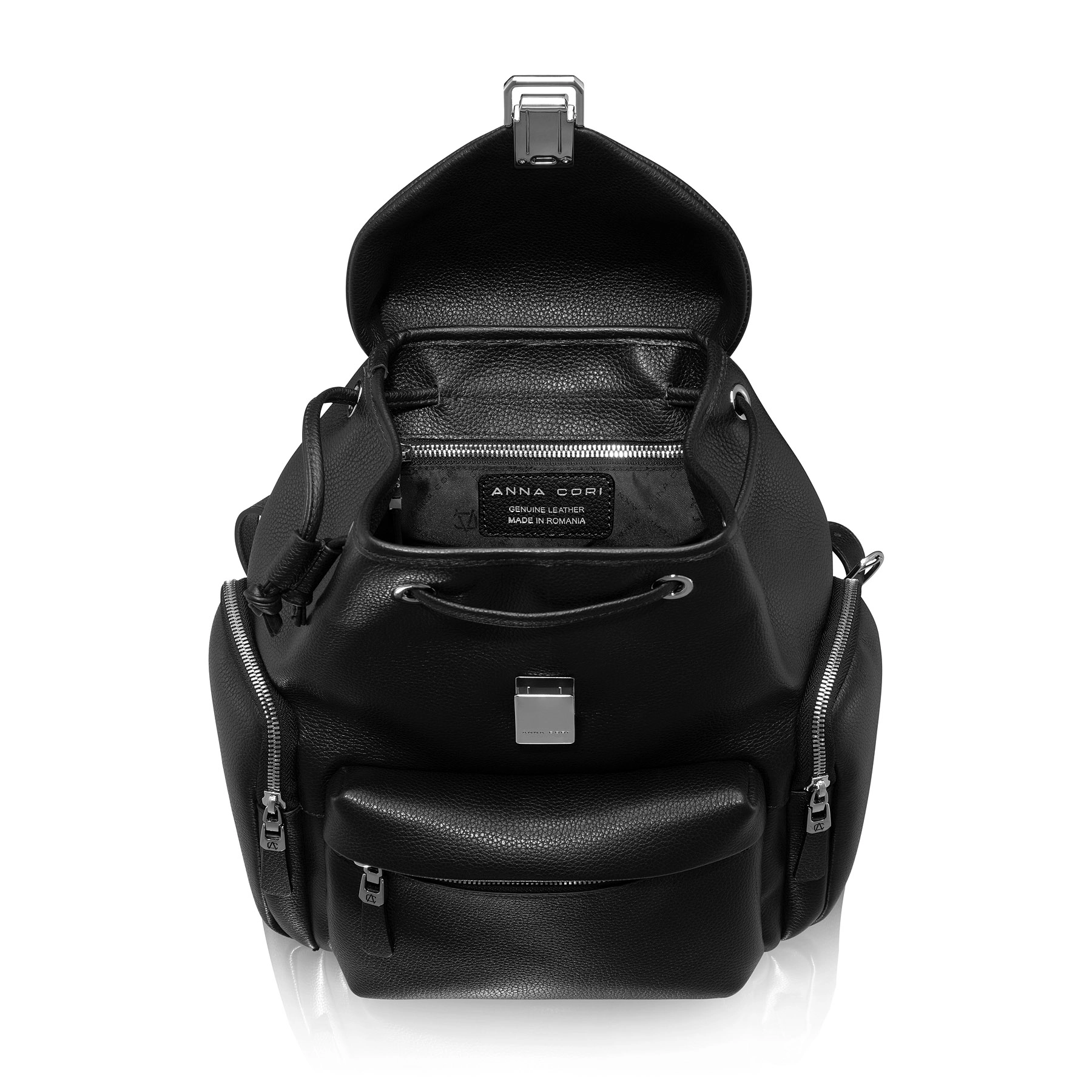 Women Leather Backpack JUDY 01 BOTTALATO NEGRU