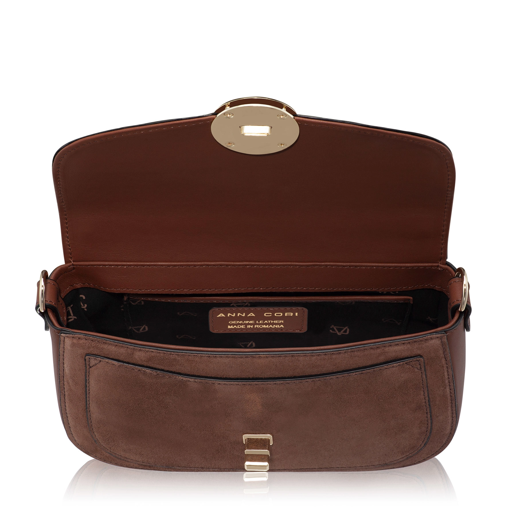 Women Leather Handbag ENA 04 CROSTA+VIT BROWN