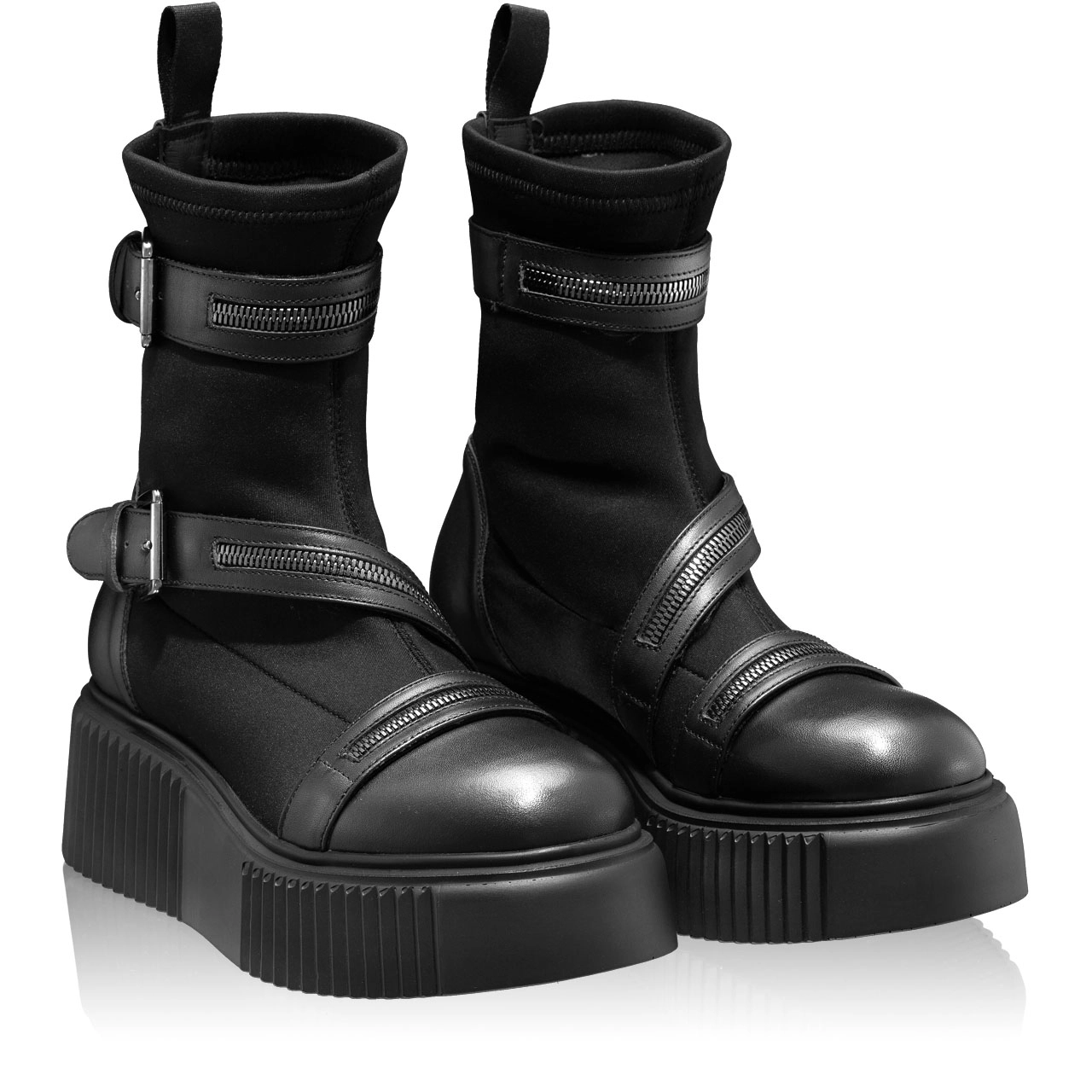 Women Leather Boots 7131 Vitello+Stretch Black