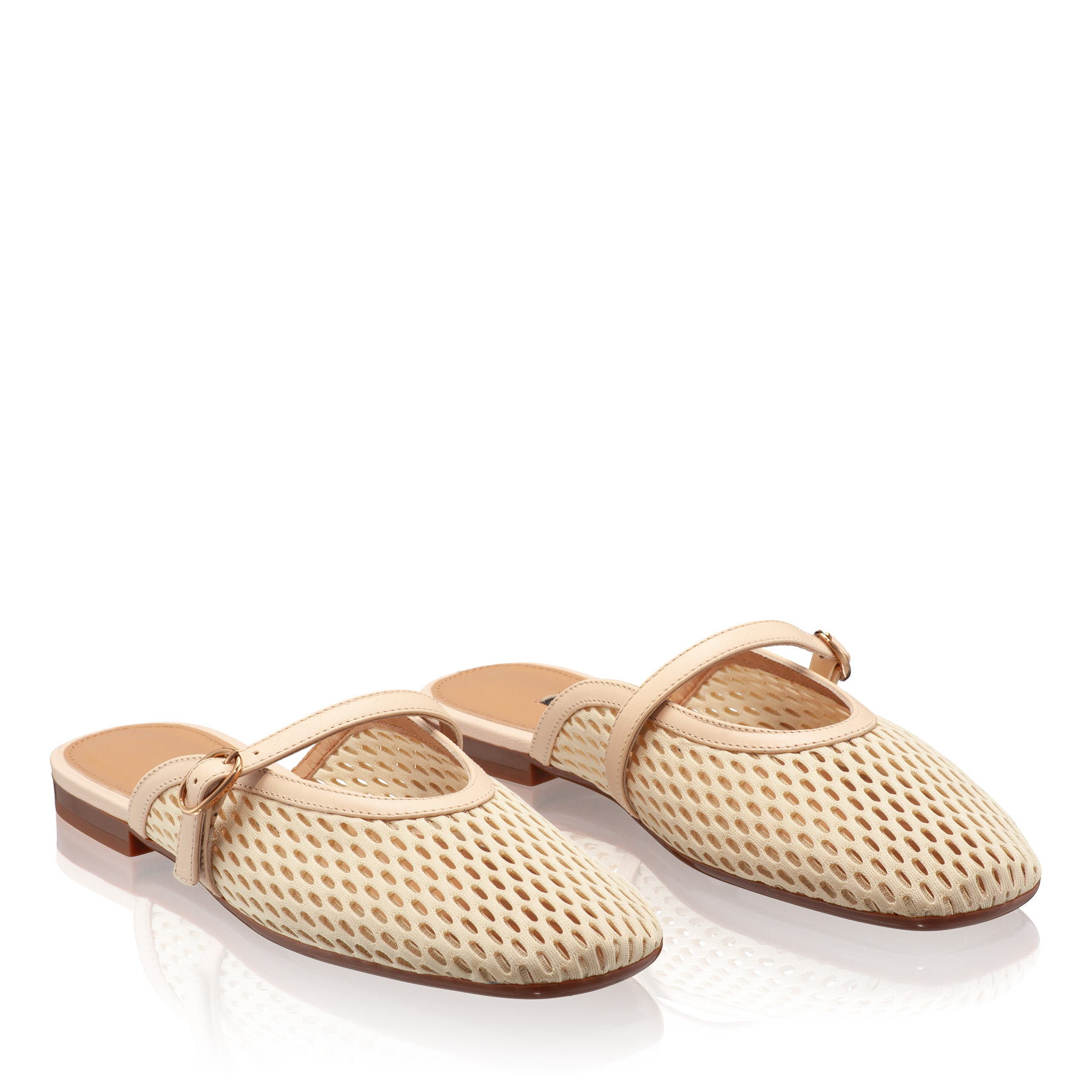 Women Leather Mules 8059 Rete+Vitello Beige
