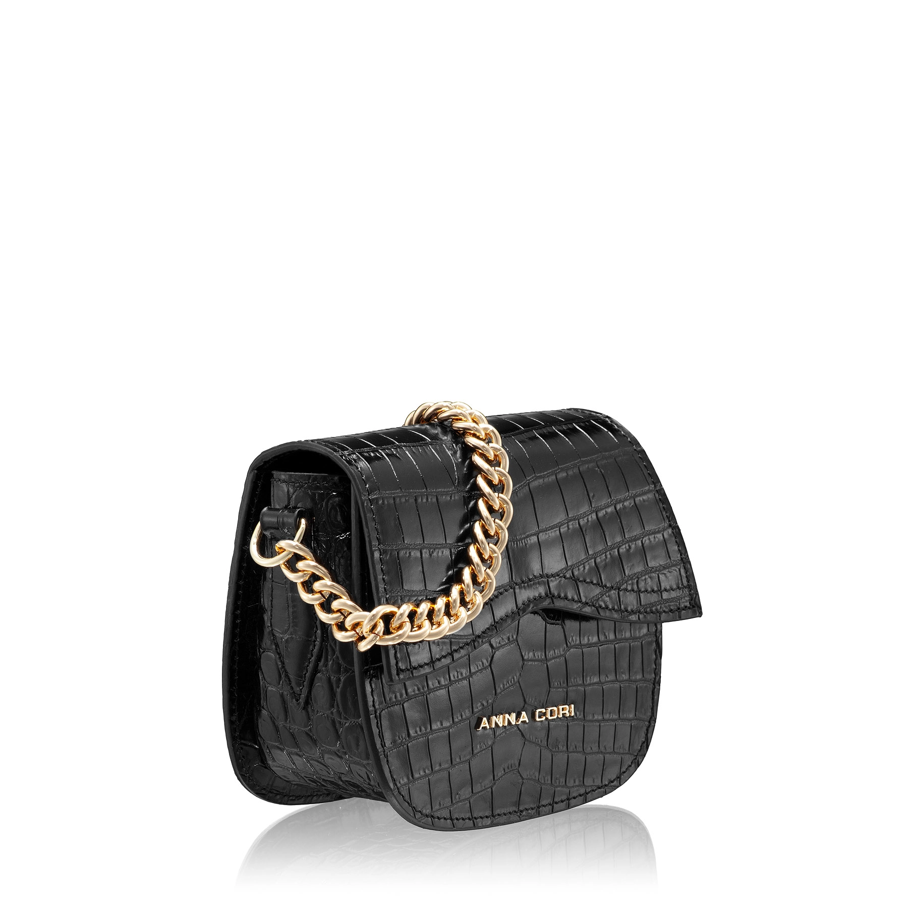 Women Leather Shoulder Bag NEVADA CROCO BLACK