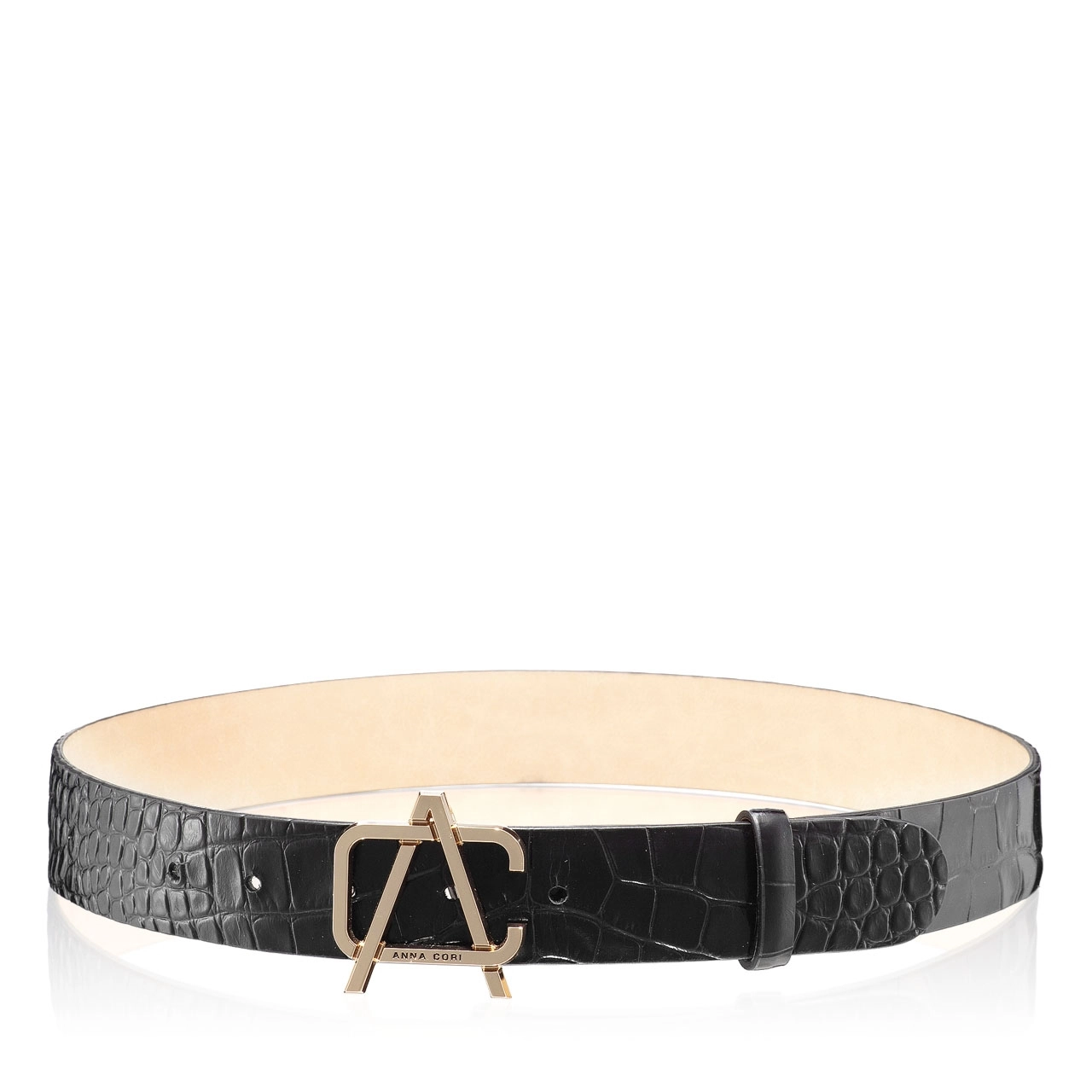 Women Leather Belt 62 CROCO BLACK