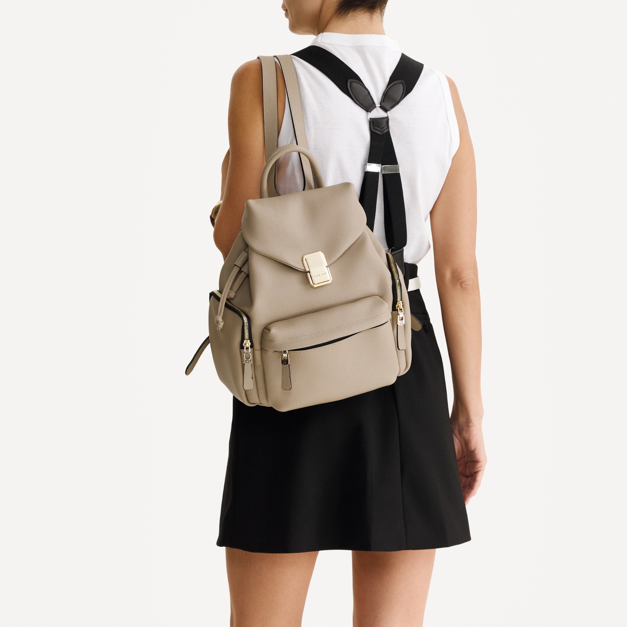 Women Leather Backpack JUDY 01 BOTTALATO TAUPE