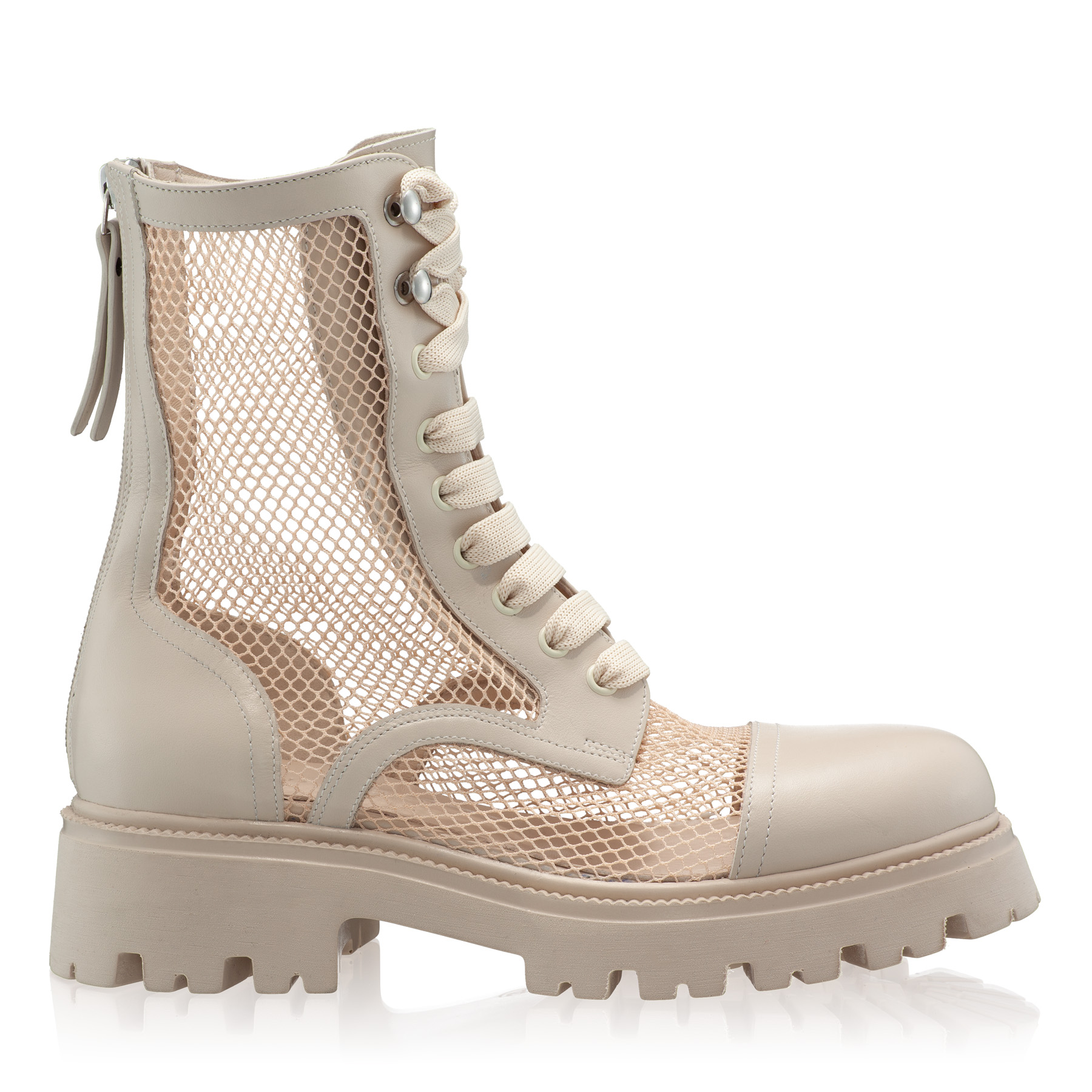 Women Leather Casual Boots 8118 Vitello+Mesh Panna
