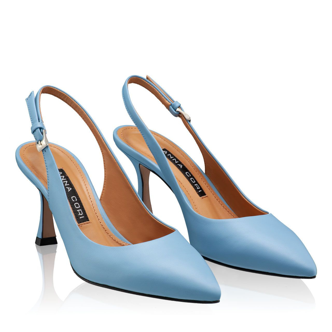 Mid-heel Slingback Pumps 5728 Vitello Azzurro