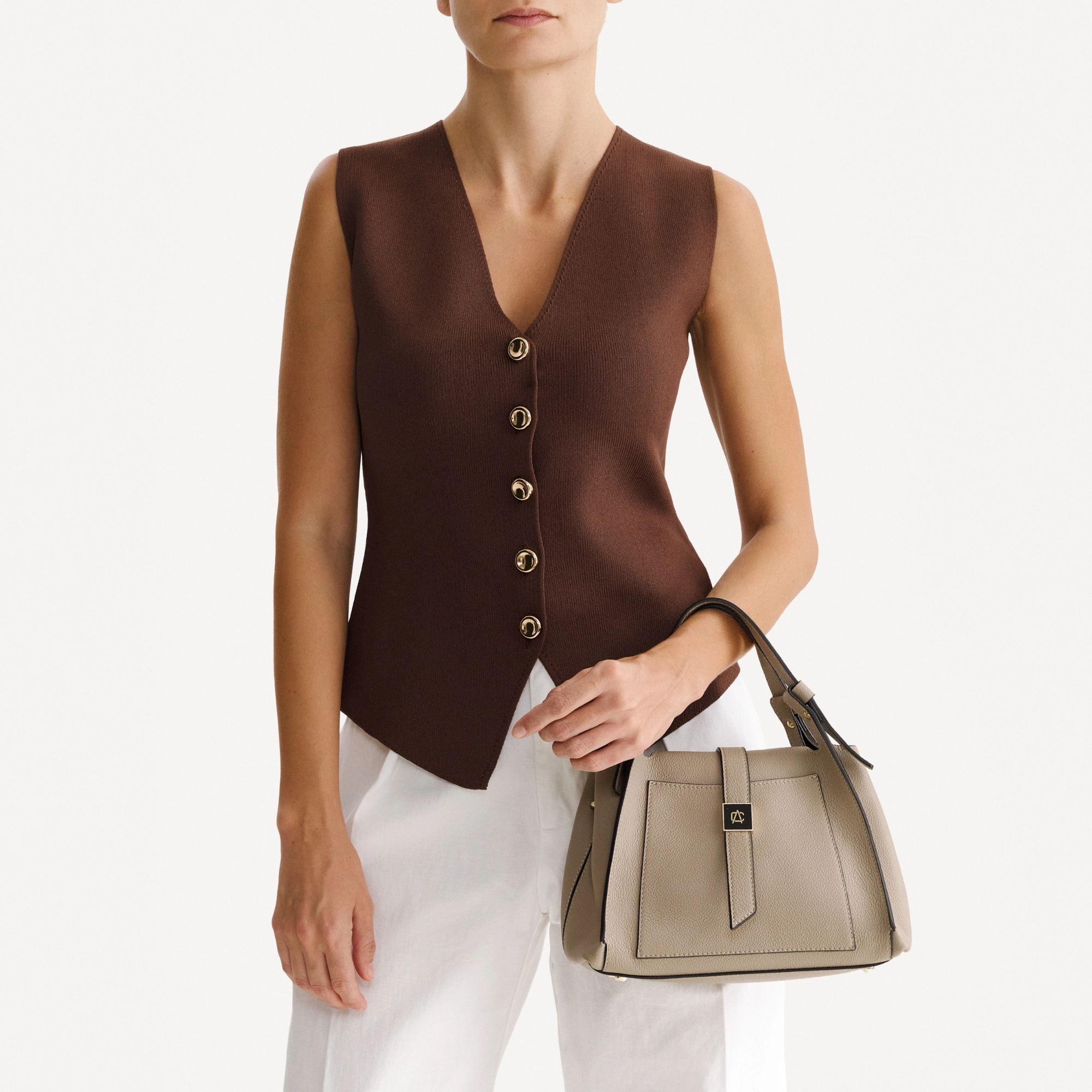 Women Leather Handbag BLUMA 01 BOTTALATO TAUPE