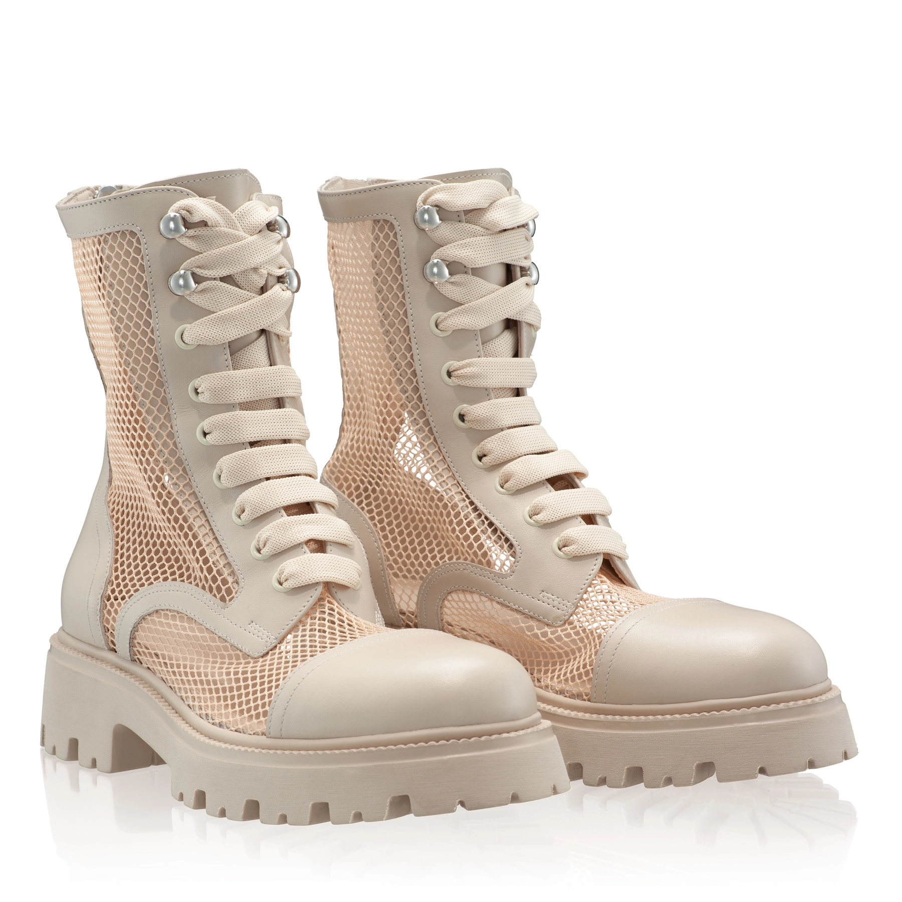 Women Leather Casual Boots 8118 Vitello+Mesh Panna